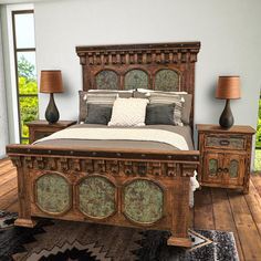 Capital Wood Bed Frame Western Bedroom Furniture, Garden Gate Ideas, Modern Mexican Decor, Copper Bed, Western Chair, Wrought Iron Garden Gates, Iron Garden Gates, Mexican Furniture, Cowhide Furniture