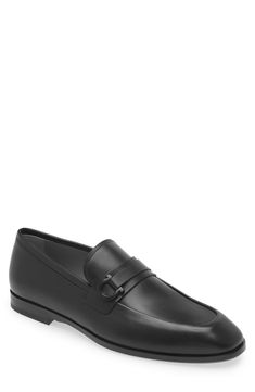 A layered strap secured with tonal Gancio hardware tops this calfskin leather loafer that's a suave and contemporary classic. Leather upper, lining and sole Made in Italy Designer Shoes Modern Monk Strap Shoes In Calf Leather For Work, Modern Calf Leather Monk Strap Shoes For Work, Elegant Calf Leather Monk Strap Shoes For Business Casual, Modern Calf Leather Loafers For Office, Modern Formal Calf Leather Loafers, Elegant Plain Toe Calf Leather Loafers, Elegant Business Loafers In Calf Leather, Elegant Calf Leather Loafers For Business, Elegant Calf Leather Loafers For Business Casual