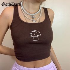 Mode Indie, Tops Bonitos, Mode Grunge, Tøp Aesthetic, Brown Crop Top, Estilo Indie, Cute Tank Tops, 90s Streetwear, Cropped Tops