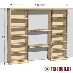 the measurements for an open bookcase with shelves