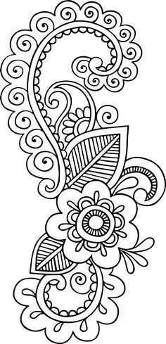 a black and white drawing of flowers with swirls on the bottom, and an ornate design in the middle