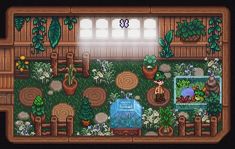 an overhead view of a house with plants and animals