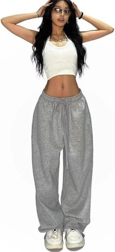 Amazon.com: MANGMAO Wide Leg Sweatpants Women Baggy Pants Y2k Straight Leg Sweatpants with Pockets Low Rise Y2k Pants (Gray,S,Small) : Clothing, Shoes & Jewelry Huge Pants Outfit, Baggy Sweatpants Outfit Baddie, Baggy Sweatpants Outfit, Styling Sweatpants, Wide Leg Sweatpants Outfit, Women Baggy Pants, Gray Sweatpants Outfit, Low Rise Sweatpants, Y2k Sweatpants