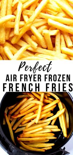 air fryer frozen french fries in a black bowl