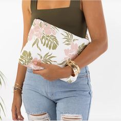 Aloha Ginger Dream Mid Pouch Makawao Beach Zipper Pouch, Summer Vacation Zipper Pouch, Rectangular Zipper Pouch For The Beach, Rectangular Cosmetic Bag With Zipper For Vacation, Summer Cosmetic Pouch With Zipper, White Travel Pouch For Summer, Aloha Collection, Black Leather Backpack, Trending Handbag