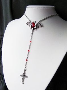 Gothic Cross Necklace With Clavicle Chain, Silver Vampire Style Choker As Gift, Gothic Pendant Jewelry With Clavicle Chain, Gothic Red Chain Necklace, Gothic Jewelry Pendant Chain, Gothic Jewelry Chain Pendant, Gothic Pendant Chain Jewelry, Red Gothic Chain Necklace, Silver Vampire Style Choker Necklace