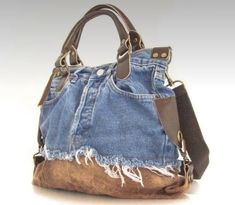 a denim purse with an old pair of jeans on it