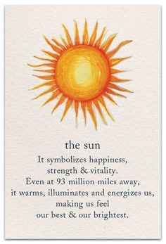 a card with an image of the sun and its caption, it symbolizes happiness