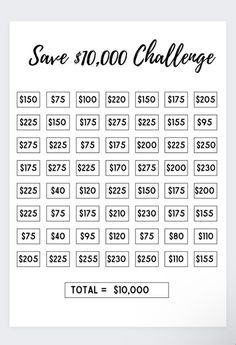 a black and white poster with the words save $ 10, 000 challenge on it