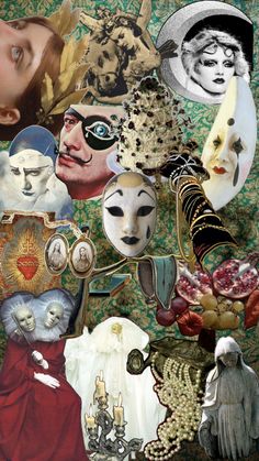 a collage of many different masks and people