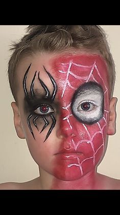 Spider Man Halloween Makeup, Halloween Makeup Boys Easy, Man Face Makeup, Halloween Face Paint Scary, Boy Halloween Makeup, Comic Book Halloween, Spider Web Makeup