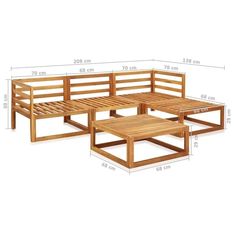 three wooden benches sitting next to each other on top of a white background with measurements