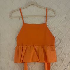 Nwt. Cropped Top Orange Sleeveless Top For Brunch, Zara Orange Tops For Spring, Zara Orange Summer Tops, Zara Sleeveless Top, White Off Shoulder Top, Denim Bustier, Zara Bodysuit, Denim Sweatshirt, Zara Jacket