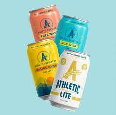 three cans of athletic lite on a blue background