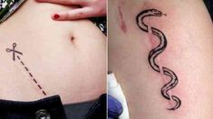 two pictures side by side one with a snake and the other with a man's tattoo