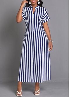 Color:Navy;Size:S;Size:M;Size:L;Size:XL;Size:2XL;Package Contents:1 X Dress;Occasion:Other;Style:Bohemian; Maxi Shift Dress, Stripe Outfits, Striped Shirt Dress, Striped Maxi, Western Dresses, Sleeveless Maxi Dress, Classy Dress, Look Chic, Dress Patterns