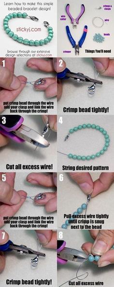 instructions to make beaded bracelets with beads and scissors for beginner's