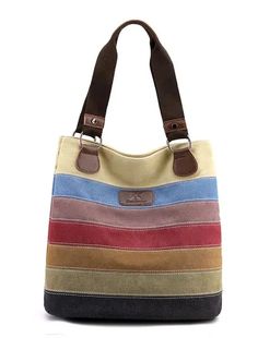 OrcaJump – Womens Striped Canvas Work Tote Bag for Daily Office and Career Use – OrcaJump Store Striped Rectangular Shoulder Bag For Travel, Trendy Striped Rectangular Bag, Casual Multicolor Satchel Canvas Bag, Striped Canvas Rectangular Bags, Striped Rectangular Canvas Bag, Large Capacity Striped Shoulder Bag For Shopping, Striped Large Capacity Shoulder Bag For Shopping, Striped Rectangular Bag With Adjustable Strap, Striped Double Handle Shoulder Bag For Travel