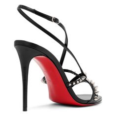 Black leather sandals from Christian Louboutin. The Tatooshka sandals are made of leather, featuring thin straps that crisscross over the foot wrapping around the ankle, showcasing a scattering of the designer's signature spikes on the front straps. It has an almond-shaped toe and is set on a slim stiletto heel measuring 100mm.Signature red leather soleTrue to sizeMade in Italy Almond Shaped, Black Leather Sandals, Stiletto Heel, Leather Sandals, Red Leather, Stiletto Heels, Christian Louboutin, Almond, Black Leather