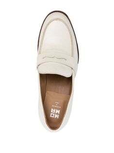 Moma Leather Penny Loafers - Farfetch White Almond Toe Slip-ons For Business, Modern White Slip-ons For Work, Classic Cream Slip-on Moccasins, White Leather Slip-on Platform Loafers, White Leather Shoes With Flat Heel For Business, White Flat Heel Leather Shoes For Business, Classic White Almond Toe Slip-ons, Elegant White Slip-ons For Office, Modern Slip-on Moccasins With Leather Lining