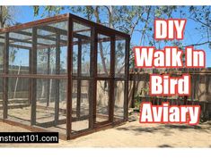 Walk in bird aviary plans. PDF includes material list, drawings, and measurements. Measurements are in imperial/ feet and inches.  Shopping List * 7 - 4x4 (pressure treated) - 8 ft. * 67 - 2x4 - 8 ft.  * hardware cloth * 1/2 inch staples * 3 inch deck screws * 1-1/4 inch deck screws * paint or stain * exterior wood glue * hinges * latch Diy Bird Aviary, Peacock Coop, Outdoor Bird Aviary, Bird Avery, Macaw Cage, Chicken Tunnel, Diy Bird Cage, Bird Cage Design