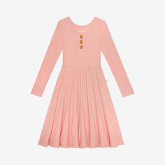 Posh Peanut Fall Rose Waffle L/S Henley Twirl Dress Pink Long Sleeve Twirl Dress For Summer, Casual Fitted Twirl Dress For Spring, Casual Fitted Spring Twirl Dress, Casual Long Sleeve Fitted Twirl Dress, Fitted Long Sleeve Twirl Dress For Spring, Spring Casual Flowy Twirl Dress, Flowy Casual Twirl Dress For Spring, Casual Flowy Spring Twirl Dress, Casual Long Sleeve Twirl Dress For Summer