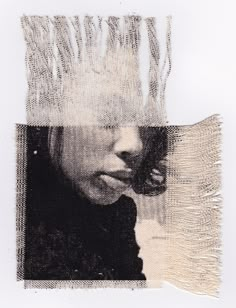 an altered photograph of a woman's face with fringes on her head and neck