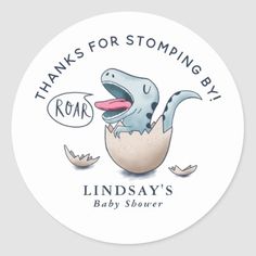 a sticker that says thanks for stomping by linda's baby shower