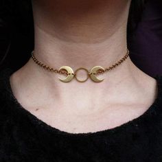 Triple Moon Goddess Choker Triple Goddess Necklace, Moon Choker Necklace, Moon Goddess Necklace, Moon Choker, Crescent Moon Jewelry, Pagan Necklace, Pentagram Necklace, Witch Necklace, Moon Phases Necklace