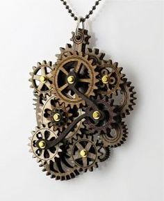 Kinetic Gear Garb - made of wood and gears really move! Kinetic Pendant, Gear Earrings, Tree Jewelry, Steam Punk Jewelry, Steampunk Accessories, Steampunk Necklace, Punk Jewelry, Green Tree, Steampunk Jewelry