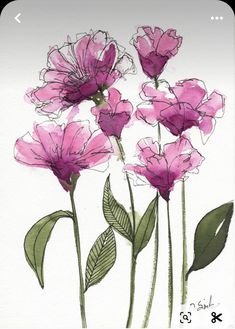 watercolor painting of pink flowers on white paper