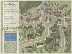 an illustrated map of the town of stars hollow, with lots of buildings and roads