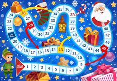 a christmas board game with santa claus and gifts on the blue background stock photo - budget conscious