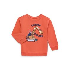 Garanimals Toddler Boy Fleece Sweatshirt, Sizes 2T-5T Color: Orange.  Gender: male.  Pattern: graphic. Toddler Boys Sweatshirt, Toddler Patterns, Boys Fleece, Long Sleeve Kids, Boys Sweatshirts, Kids Clothes Boys, Fall Kids, Boys Hoodies, Fleece Sweatshirt