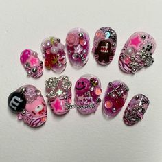 Jirai Nails, Scene Nails, Fake Nails Designs, Hard Nails, Cute Simple Nails