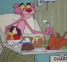 pinky and the brain eating food on a table in front of a sign that reads chart