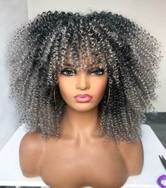 Afro Wigs, Effortless Hairstyles, Wig With Bangs, Curly Wig, Full Wigs, Wig Styles