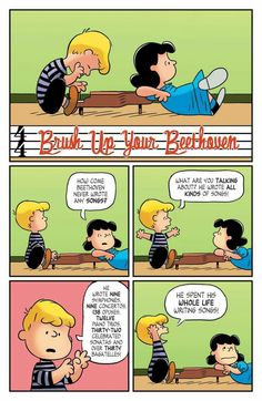 a comic strip with a cartoon boy and girl talking to each other on the same page