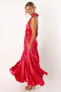 Greta Halterneck Maxi Dress - Magenta - Petal & Pup USA Pink Ruched Halter Neck Maxi Dress, Beach Pleated Halter Neck Dress, Beach Halter Neck Dress Pleated, Beach Pleated Halter Dress, Party Halter Neck Maxi Dress With Tie Back, Prom Halter Tie-back Maxi Dress, Prom Halter Maxi Dress With Tie Back, Evening Halter Neck Maxi Dress With Pleated Back, Halter Neck Pleated Midi Dress For Date Night