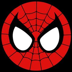 the face of spider man with eyes drawn on it's face, in black and red