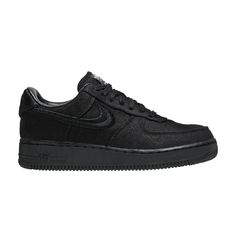 Find NIKE Stussy X Air Force 1 Low 'triple on Editorialist. Developed in collaboration with the Southern California streetwear brand, the Stussy x Nike Air Force 1 Low ‘Triple Black’ utilizes breathable hemp construction in lieu of a traditional leather build. The sneaker’s uniform finish is enlivened with a split-embroidered Swoosh and a Stussy’s double S logo stitched atop the toe box. The interlocking letters are repeated on a metallic emblem affixed to the interwoven heel tab, while the tongue tag displays Stussy’s World Tour iconography. Nike Urban Custom Sneakers For Streetwear, Nike Urban Basketball Shoes For Streetwear, Nike Air Force 1 Casual Lace-up For Streetwear, Urban Platform Sneakers With Boost Midsole For Streetwear, Sportswear Basketball Shoes For Streetwear, Synthetic Athleisure Skate Shoes For Streetwear, Casual High-top Nike Air Force 1 For Streetwear, Streetwear Basketball Shoes, Streetwear Lace-up Basketball Shoes