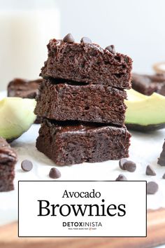 chocolate avocado brownies stacked on top of each other