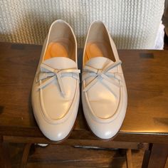 J Crew Loafers Never Worn Some Marks Spring Slip-on Oxfords For Office, Spring Office Slip-on Oxfords, White Slip-on Oxfords For Spring, Spring Slip-on Flat Oxfords, Beige Flat Oxfords For Spring, White Oxfords For Office Use In Spring, White Oxfords For Office Wear In Spring, Spring Cream Loafers With Flat Heel, Spring Office Flats With Rubber Sole