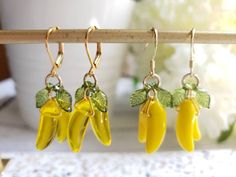 Green Dangle Earrings With Fruit Design, Green Drop Earrings With Fruit Design, Yellow Fruit Design Earrings For Gift, Yellow Fruit Design Earrings As Gift, Yellow Fruit Design Earrings Gift, Gold Fruit Design Drop Earrings, Gold Drop Earrings With Fruit Design, Banana Earrings, Earrings Food