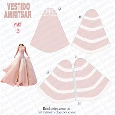 a paper doll wearing a pink dress with white stripes on the bottom, and an image of