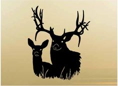 two deers with antlers on their heads are shown in the silhouette against a beige background