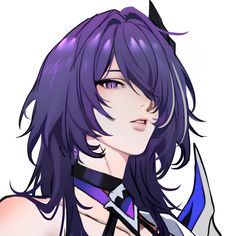 an anime character with purple hair and horns