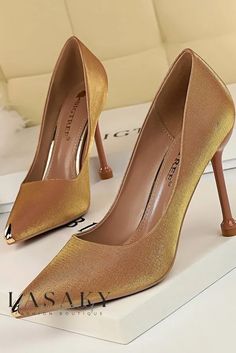 Lasaky - Stylish High-Heel Court Shoes featuring a Metallic Pointed Toe and Luxurious Satin Uppers Satin High Heels, Blue High Heels, Women Heels, Shoes Classic, Satin Heels, Super High Heels, Women Formals, Classic Pumps, Pointed Toe Shoes