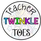 the teacher twnkle toes logo is shown in black and white with colorful letters