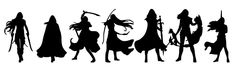 the silhouettes of halloween characters in black and white, each with their own shadow